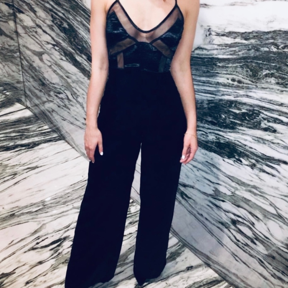One of a kind- Mesh cutout satin jumpsuit (small)